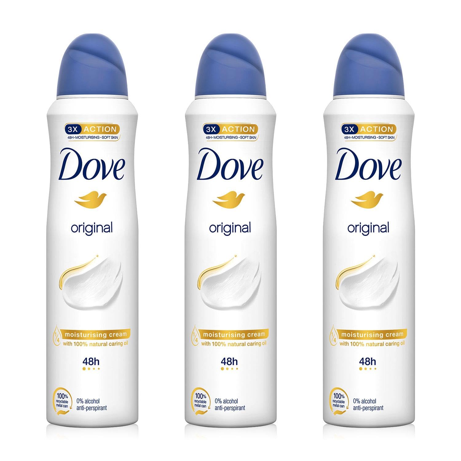 Dove Original Aerosol AntiPerspirant Deodorant 150ml (Pack of 3)