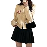 MakeMeChic Women's Bow Cardigan Sweaters Button Down Long Sleeve Knit Outerwear