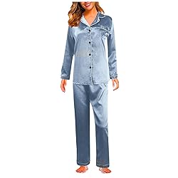 Womens Satin Pajamas Set Long Sleeve Sleepwear