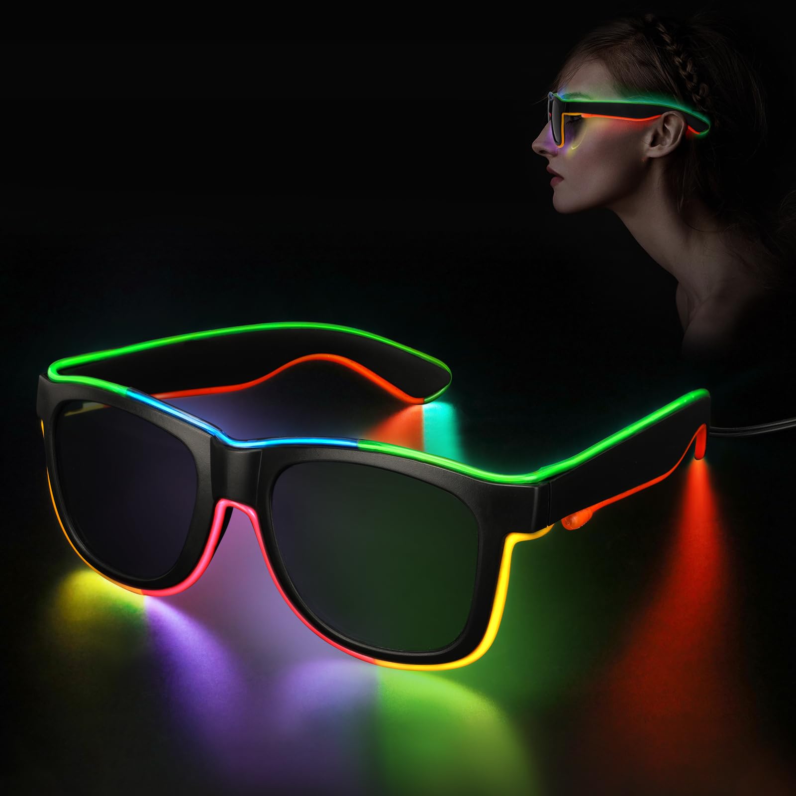 LED Glasses Glow in the Dark, Light up Glasses Neon Glasses with EL Wire, 4 Modes Flashing Glasses Rave Glasses, Festival Glasses LED Party Glasses for Adults Kids Rave Party EDM Concerts Bar Club