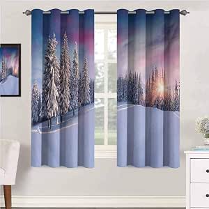 Winter Thermal Insulated Curtains Idyllic Panorama of Winter Sunrise in