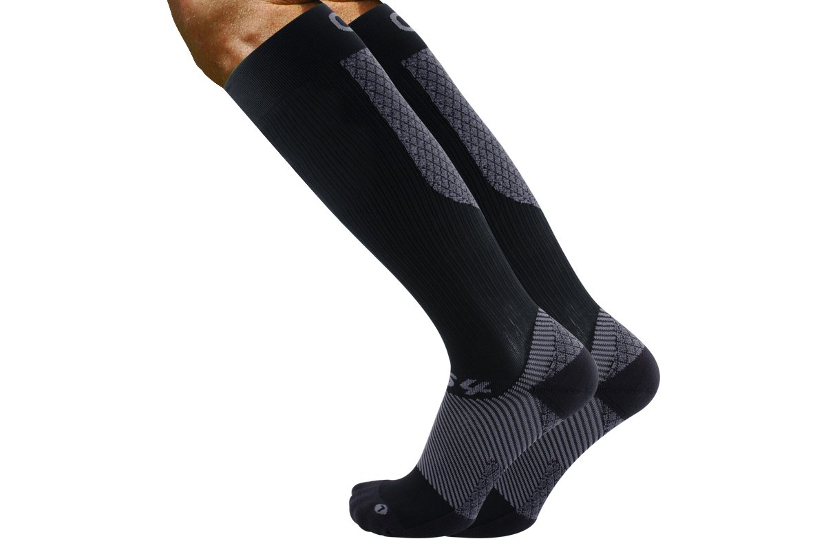 All-in-one compression sock, the FS4+™ Over the Calf Compression Bracing socks provide relief for ankle swelling, varicose veins, Plantar Fasciitis, Achilles tendonitis, heel and arch pain and shin splints while also improving circulation