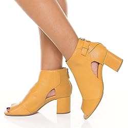 MOOMMO Women Peep Toe Sandals Booties Heeled Yellow