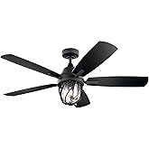 Kichler 52 inch Lydra Fan LED Ceiling Fan with Clear Seeded Glass in Distressed Black with Reversible Walnut and Satin Black 