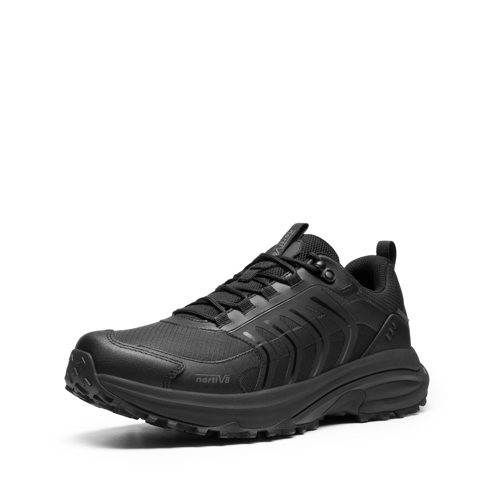 NORTIV 8 Herren wasserdichte Wanderschuhe rutschfest Leicht für Gehen Komfort Outdoor Trekking Camping Klettern Tägliche Mode Sneakers Armadillo FieldLite,Size 44.5,Alles Schwarz,SNHI26001M