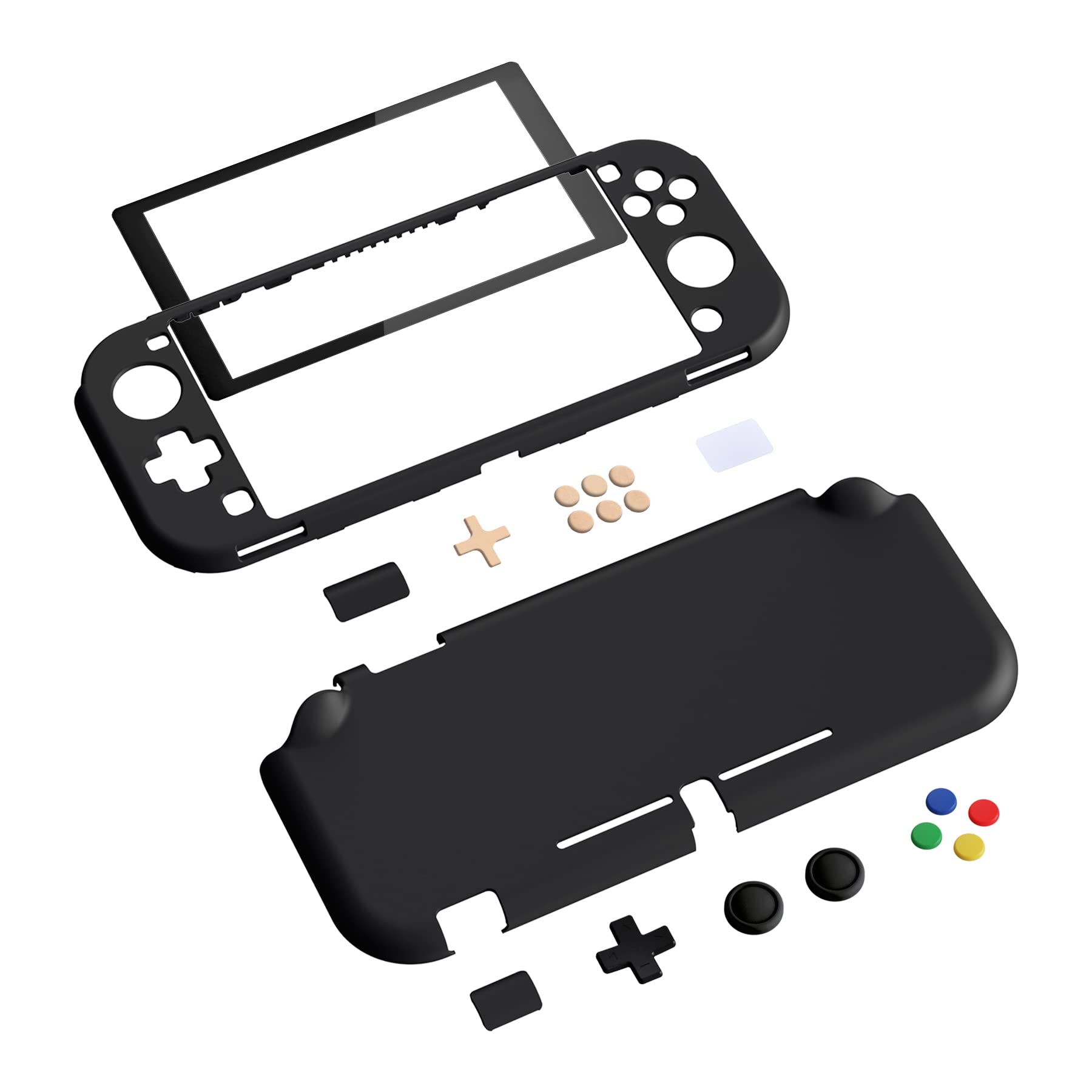eXtremeRate PlayVital Black Protective Grip Case for Nintendo Switch Lite, Hard Cover Protector for Nintendo Switch Lite - Screen Protector & Thumb Grips & Buttons Caps Stickers Included