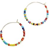 Frigotine Natural Stone bead Hoop Earrings for Women, Boho Trendy Summer Beach Jewelry Gift