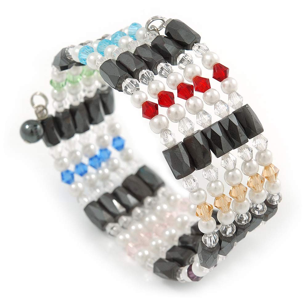 Avalaya Hematite, Pearl, Glass Bead Magnetic Necklace/Bracelet (Grey, White, Red, Blue, Green) - 90cm Total Length