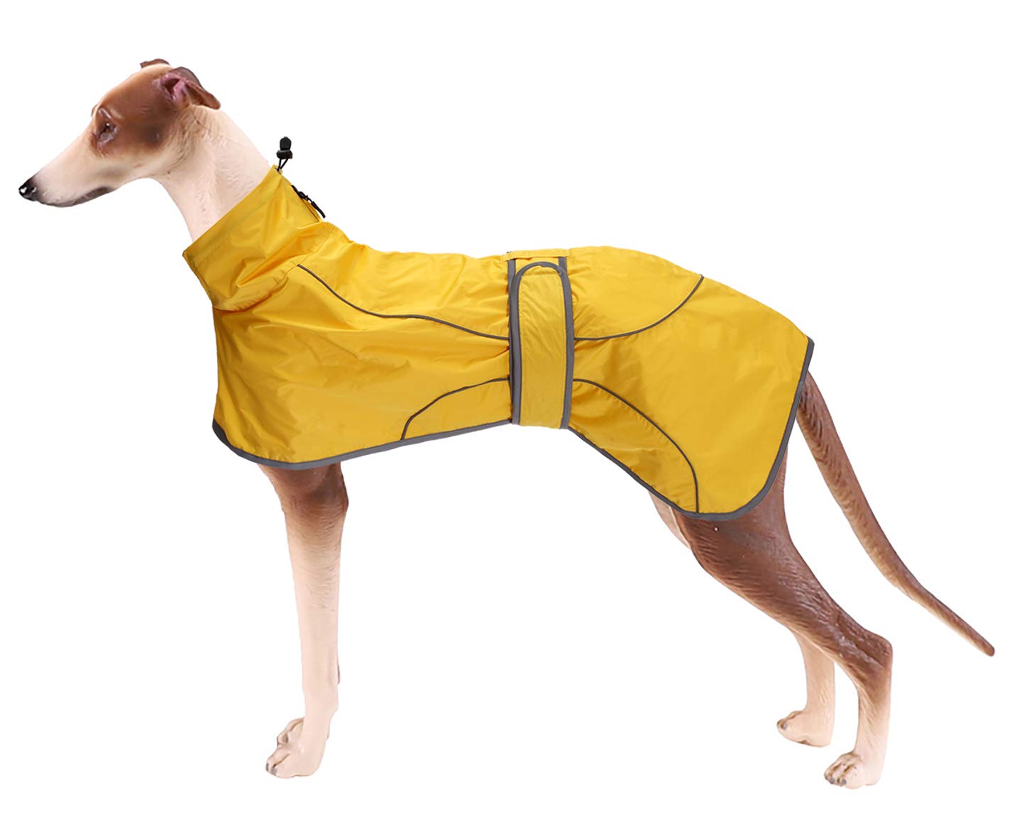 Geyecete Dog Jacket Adjustable Lightweight Raincoat with Reflective Straps and Harness Hole, with Adjustable Bands, Greyhound -Yellow-XXXL
