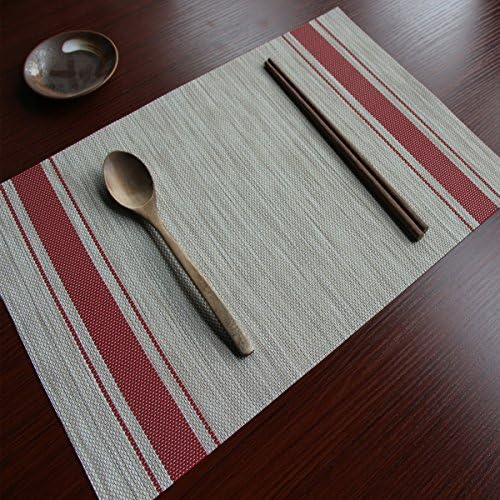 Ruivya Anti-skid Stain Resistant Table Mats Heat-resistant Double Stripes Placemats 009 Set of 4 Red
