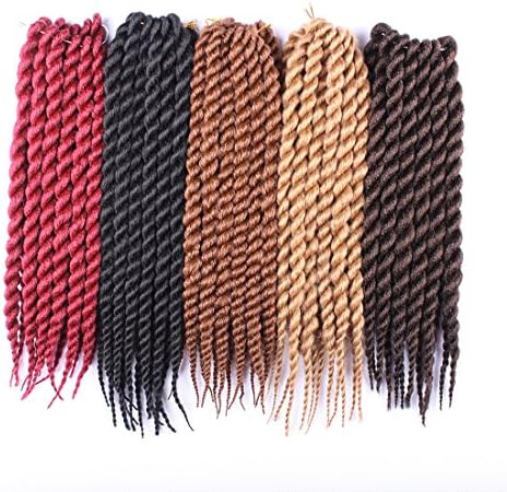 Alivovo 6 Packs 12 Inches Havana Mambo Twist Crochet Braids 12 roots/pack 75g/pack Synthetic Braid Hair Extensions (Yellow)