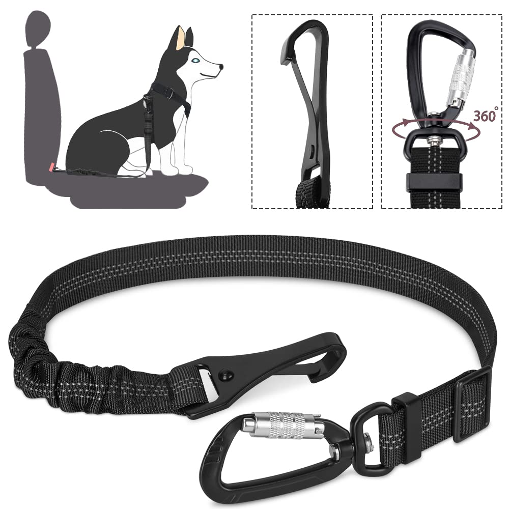 SlowTon Dog Seat Belt for UK, Latch Bar & Isofix Dog Car Harness Seatbelt for Small Medium Large Dogs, Adjustable Reflective Pet Car Restraint Safety Belt Tether Elastic Leads with Lockable Carabiner