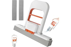 Mini Foldable Desktop Mop，Portable Self-Squeeze Mini Mop,Dual-Use for Wet and Dry,One-Hand Squeeze Handle & Replaceable Head 