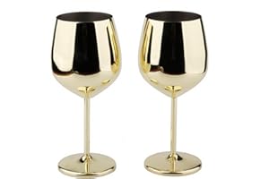 Arora Stainless Steel Wine Glass 18oz - Set of 2 Gold - 3.6" D x 8.3" H (851029)