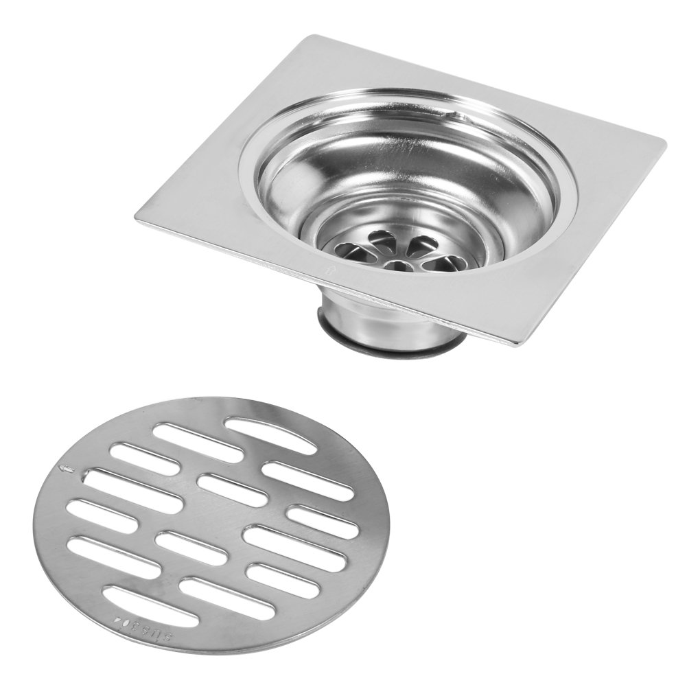 Yosoo Thick Stainless Steel Floor Trap Square Shower Drain Anti-Odor for Bathroom 100 x 100 mm (Style: #2)