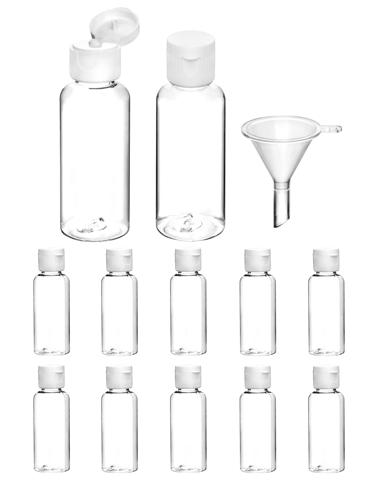 QWORK® 12 Pack 50ml Travel Bottles, Travel Bottles for toiletries, Transparent, with Small Funnel for Shampoo, Shower Gel, Lotion, Makeup Remover