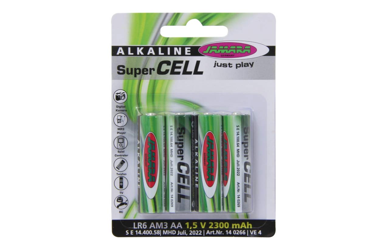 Jamara 4-Pieces Super Cell Mignon Dry Cell AA Battery, 1.5 V 2300 mAh