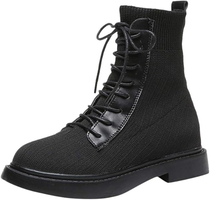 Womens Boots Mesh Stretch Fabric Lace Up Boots Casual Black Ankle Boots