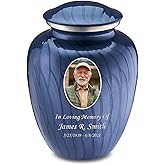 Geturns - Adult Custom Cremation Urns for Human Ashes I Large Pearl Cobalt Blue Photo Funeral Urn for Female and Male I 200 lbs