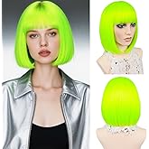 MAYSA Bob Wig with Bangs Green Wig 12inch Short Wigs for Women Synthetic Colorful Cosplay Party Wigs # Fluorescent Green