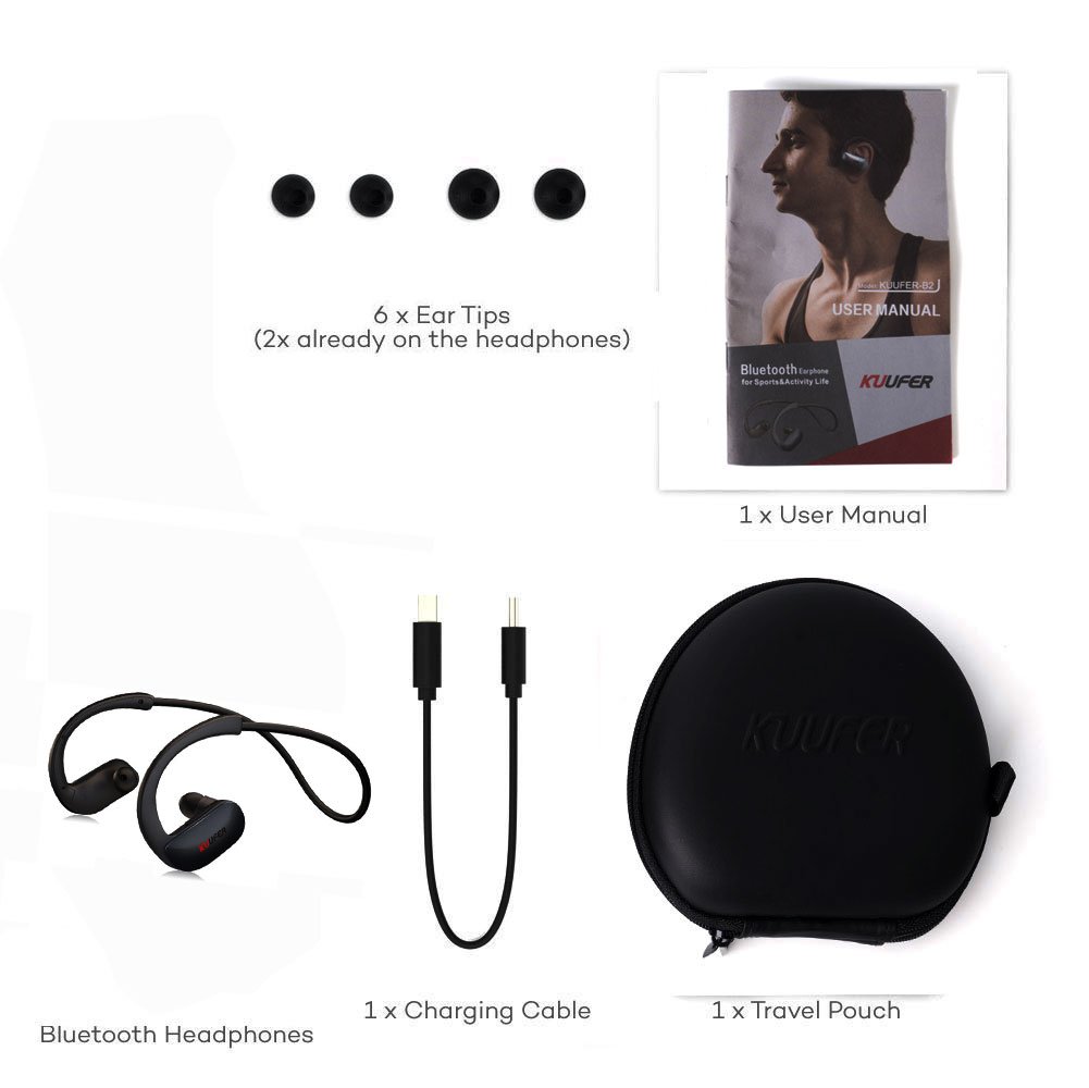 KUUFER Bluetooth Headphones, Wireless Earphones for Running with Mic