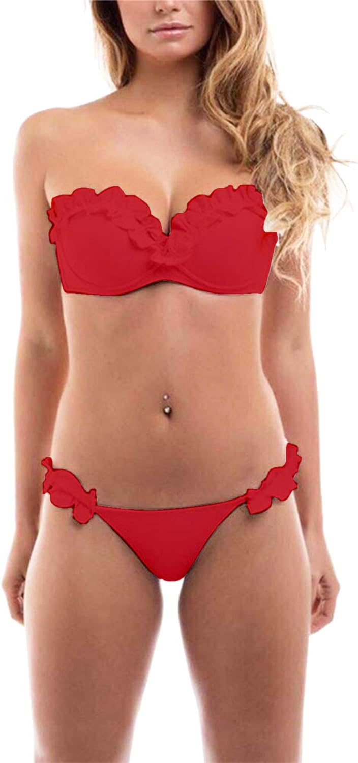 2019 Womens Sexy Solid Color Brazilian Bikini Set- Triangle Thong Soft Padded Leak Cleavage Bikini Set 2 Piece Swimsuit