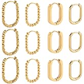 SUNNYCLUE 1 Box 8 Pairs 4 Styles Huggie Hoop Earrings Stainless Steel Earring Hoops Rectangle 17mm 19mm 22mm Real 18K Gold Plated Huggie Ear Ring Findings for Jewelry Making DIY Crafts Trendy Gifts