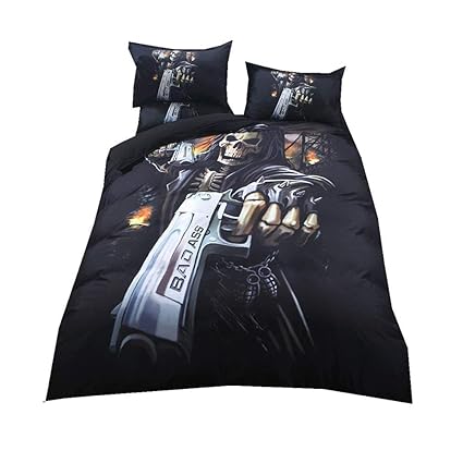 Duvet Cover Skull Witch Quilt Cover Pillow Cases Bedding Set