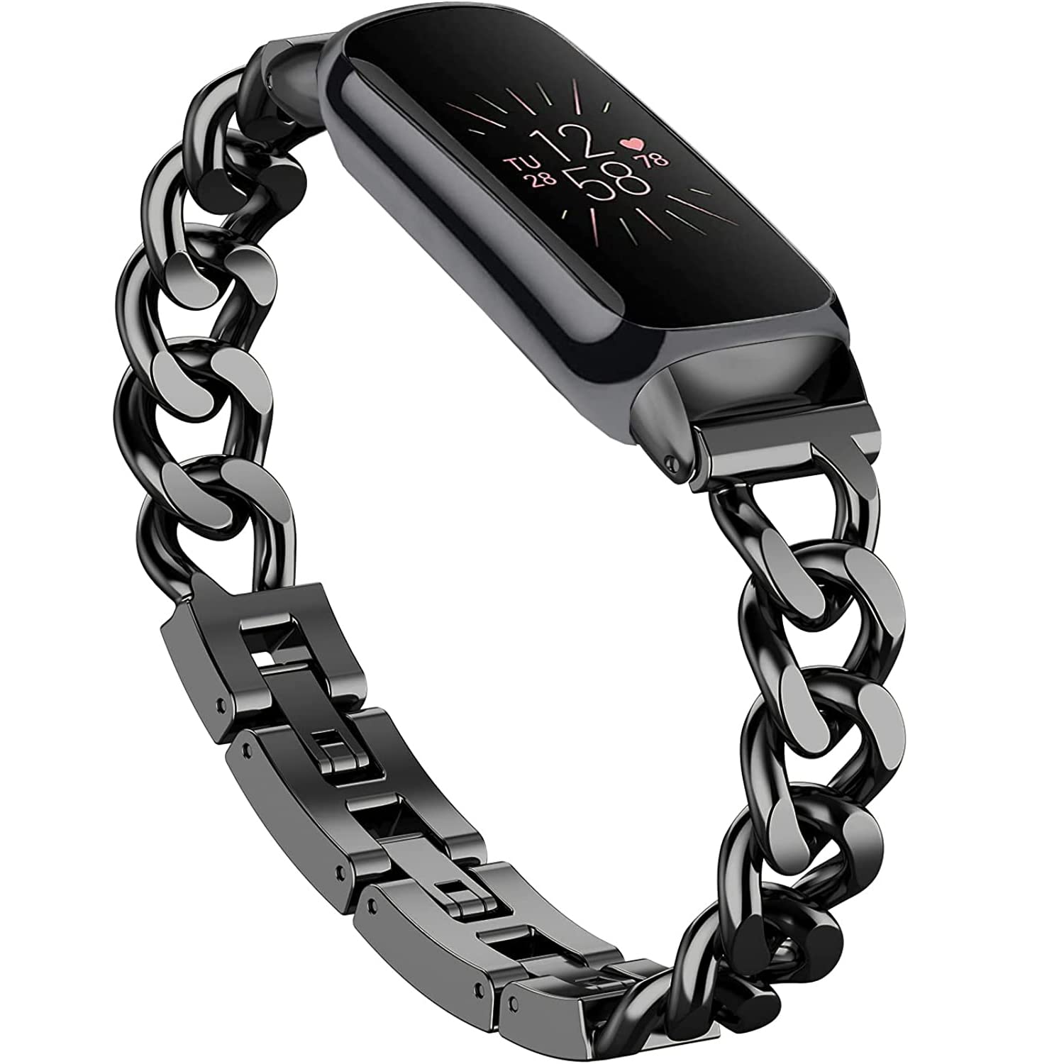 Wizvv Strap Compatible with Fitbit Luxe Bands,Slim Metal Band Stainless Steel Adjustable Straps Replacement Bands for Fitbit Luxe Smart Watch for Women Men-Black