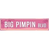 Big Pimpin Blvd Funny Rustic Pink Wall Metal Tin Signs Decor 4x16 in