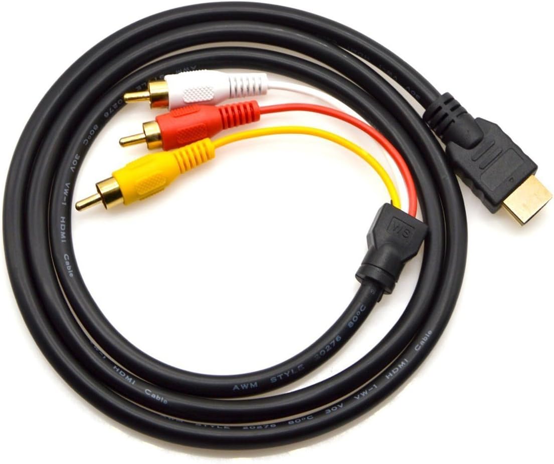 HDMI to RCA Cable 1.5M HDMI Male to 3RCA Video Audio AV Component Converter Adapter Cable for HDTV PC DVD and most LCD Projectors （black）