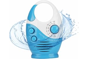 SYH&AQYE Waterproof Shower Radio, AM/FM Radio with Adjustable Volume Speakers, Battery Powered Portable Speakers with Hook Handle for Shower Rooms Bedside Tables Garages