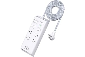 Addtam Power Strip Surge Protector 6 Outlets and 3 USB Ports 5Ft Long Extension Cord, Flat Plug Overload Surge Protection Outlet Strip, Wall Mount for Home, Office and Dorm