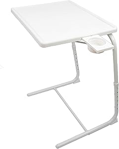 5 STAR SUPER DEALS Portable Foldable TV Tray Table Deluxe - Laptop, Eating, Drawing Tray Table Stand with Adjustable Tray with Sliding Adjustable Cup Holder (White)