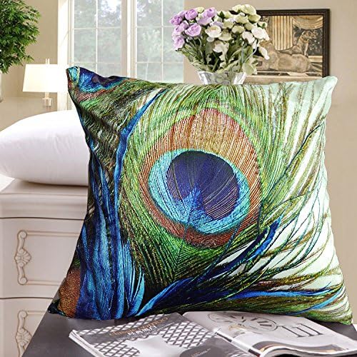 Fablegent® XH1 - Elegant Decorative Throw Pillow Cover - Peacock Feathers Design on Both Sides (24"x24")