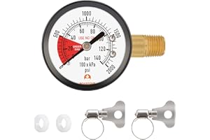 Roastove 2" Pressure Gauge for CO2 Beer keg Regulator,Regulator Gauge,0-2000psi,Left Hand Thread, with 2 Additional Sealing g