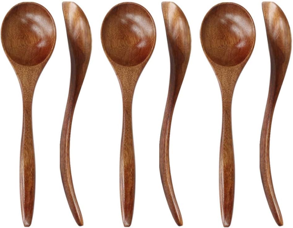 Wooden Spoons for Eating, ADLORYEA 6-Piece Wood Spoons, 7 inch Handmade Natural Wood Spoon for Soup, Coffee, Salad Desserts, Chips, Snacks, Cereal, and Fruit