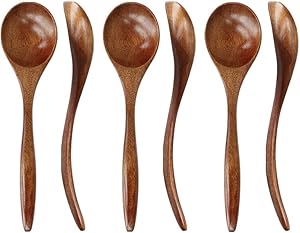 Wooden Spoons for Eating, ADLORYEA 6-Piece Wood Spoons, 7 inch Handmade Natural Wood Spoon for Soup, Coffee, Salad Desserts, Chips, Snacks, Cereal, and Fruit