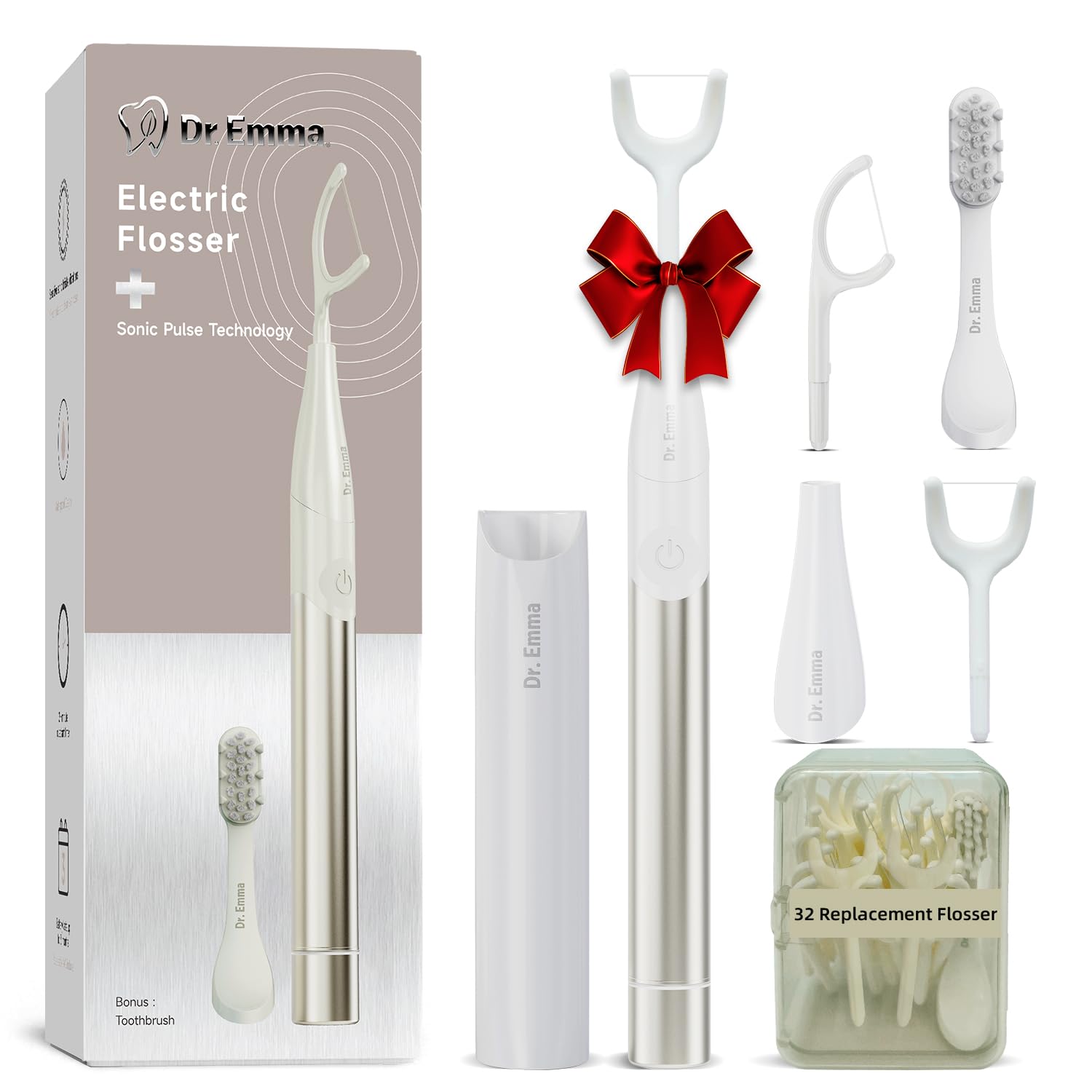 Photo 1 of Dr. Emma Electric Vibration Flosser with Replaceable Floss Picks and Toothbrush, Power Flosser for Adults, Dental Flosser Kit for Teeth Cleaning, Water Flosser Alternative, Starlight