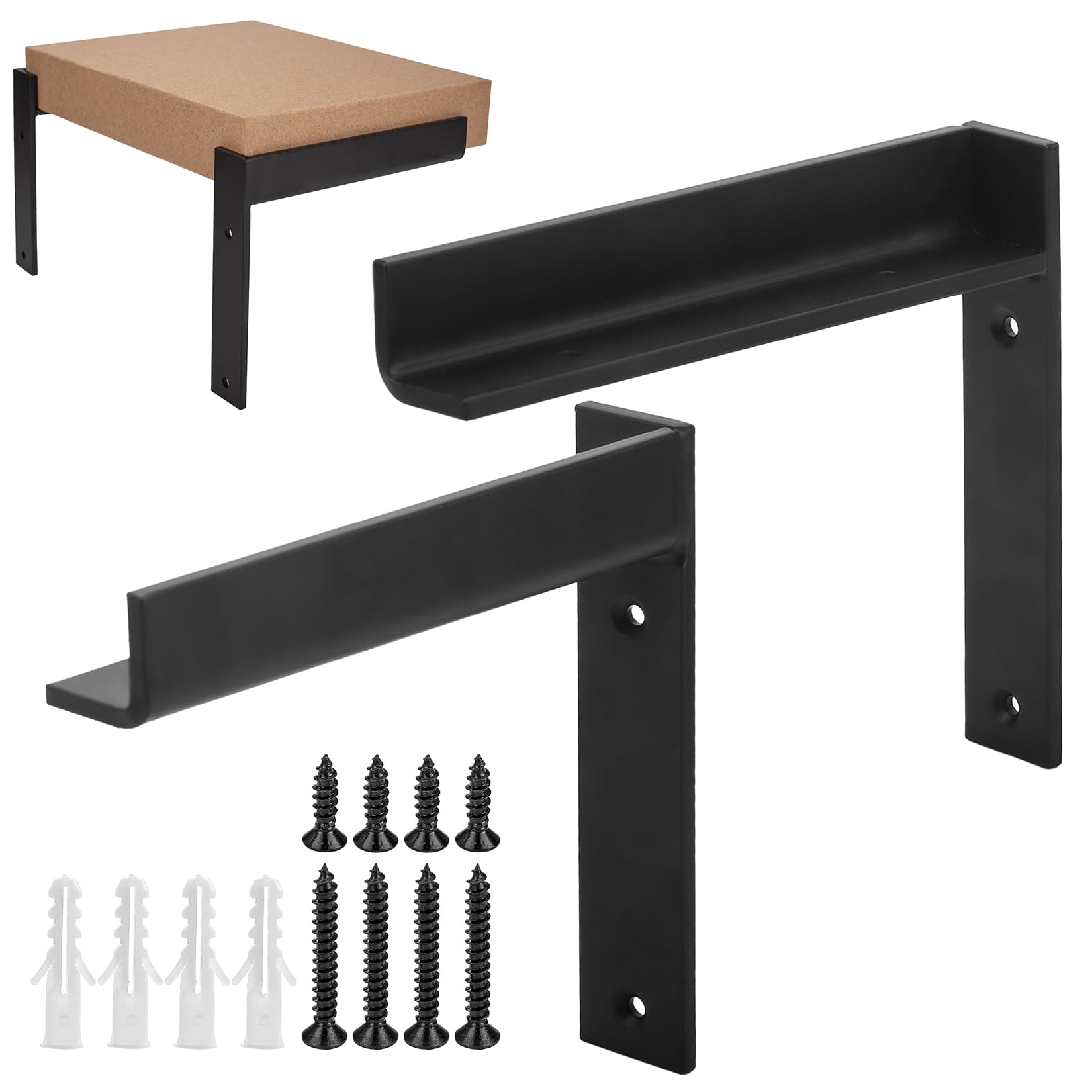 zrfgbxim 2 Pcs Shelf Brackets Heavy Duty, Black Wall Braces for Shelves, Right Angle L Floating Shelf Brackets with Raised Edges for Bookshelf Wood Board