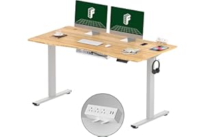 FLEXISPOT EN2 Whole-Piece Bamboo Standing Desk with Clamp Power Strip, 55 x 28 Electric Stand Up Height Adjustable Desk with Cable Management (Grey Frame + 55" Bamboo Top, 2 Packages)