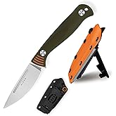 Kizer Evenki1 Fixed Blade Knife, 2.98" AEB-L Drop Point Blade Hunting Knife with Orange & Green G10 Handle, Full Tang Survival Knives with Adjustable Sheath & Sharpener, Small Camping Knives, 1097A1