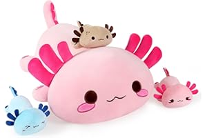 Onsoyours Axolotl Stuffed Animal Mommy 19.7" with 3 Baby Axolotl Plushies in Tummy, 4 Piece of Cute Axolotl Plush Pillow Toys for Kids Girls Boys (Pink Axolotl Family)