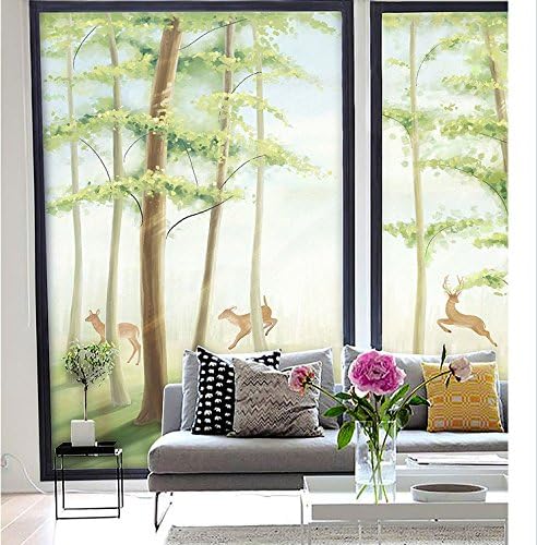 YL Stained Glass Decorative Window Film, Premium Static Cling No-Glue Stained Glass Decorative Window Film, Vinyl Scrub Privacy Window Film, A Set Of Two Patterns:A+B (58CM90CM, Running deer)