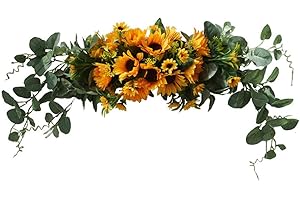 H&S BRIDAL Wedding Arch Flowers, 30 Inch Rustic Artificial Floral Swag for Door Lintel, Green Leaves Rose Peony Sunflowers Table Centerpieces Home Decoration