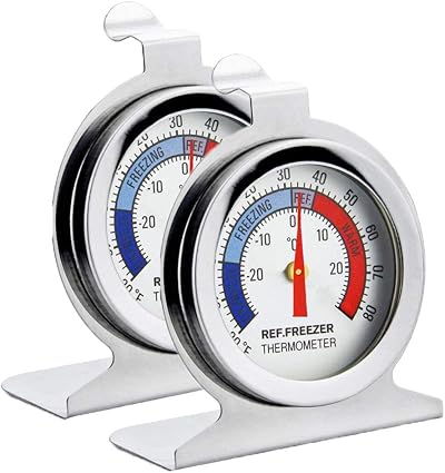 Fridge Thermometer Stainless Steel Dial Pack of 2