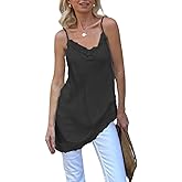 Womens Satin Lace Trim Cami Y2k Spaghetti Strap Silk Lace Tank Top Asymmetrical Flowy Silky Layering Camisole