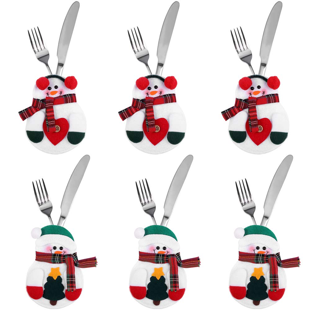 Zogin Lot de 6pcs Porte-Couverts Cuisine Table Serviette Couteaux Fourchette Cuillère en Forme de Costume Bonhomme de Neige Snowman Mignon pour Décoration de Réveillon Noël