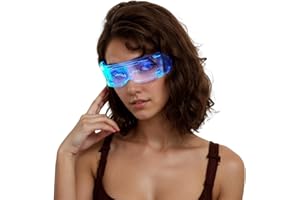 STEHEALTH LED Glasses：Rave Glow Glasses,Cyberpunk Light Visor Glasses,Futuristic Costumes for Cosplay with 7 Colors & 2 Modes