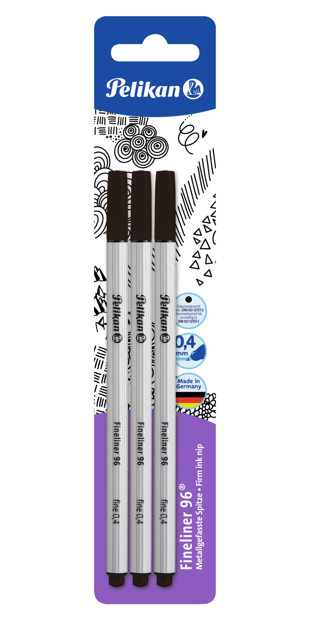 Pelikan 940601 Fineliner 96 Pens Set of 3 in Blister Packaging Black